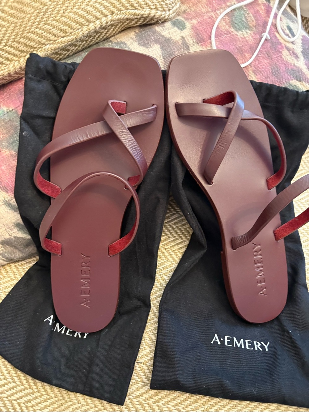 A. Emery Brown Strappy Square-Toe Sandals